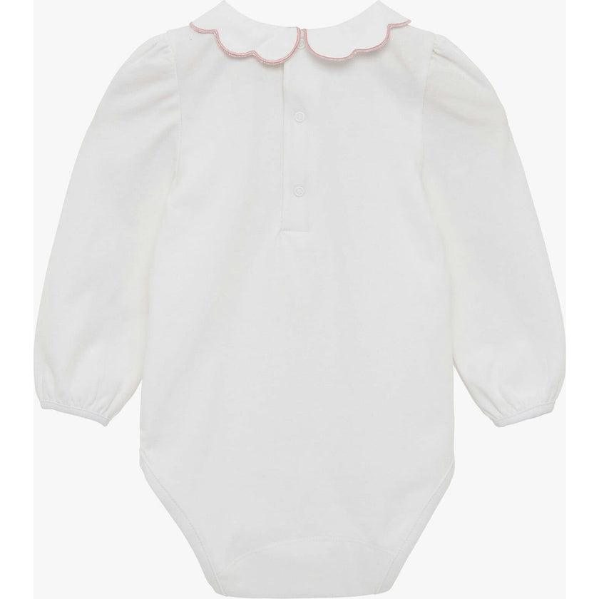 Baby Long-Sleeved Petal Floral Bodysuit in White/Pink