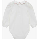 Baby Long-Sleeved Petal Floral Bodysuit in White/Pink