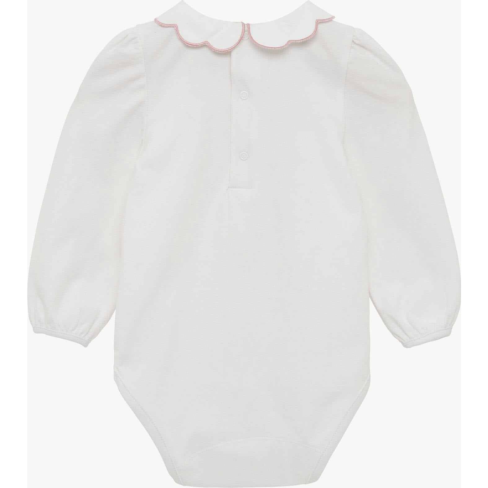 Baby Long-Sleeved Petal Floral Bodysuit in White/Pink