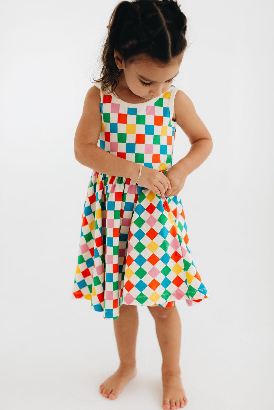 Sleeveless Twirl Dress in Party Checkers