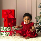 Baby Red Taffeta Rosebud Smocked Dress