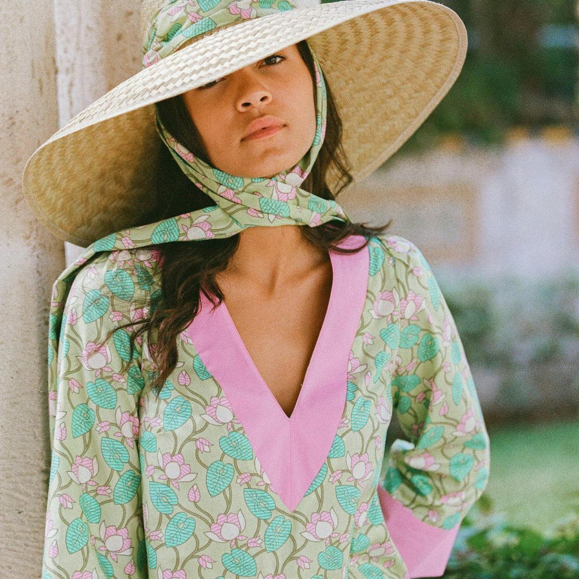 Geranium Sun Hat - Long Red Grosgrain Ribbon