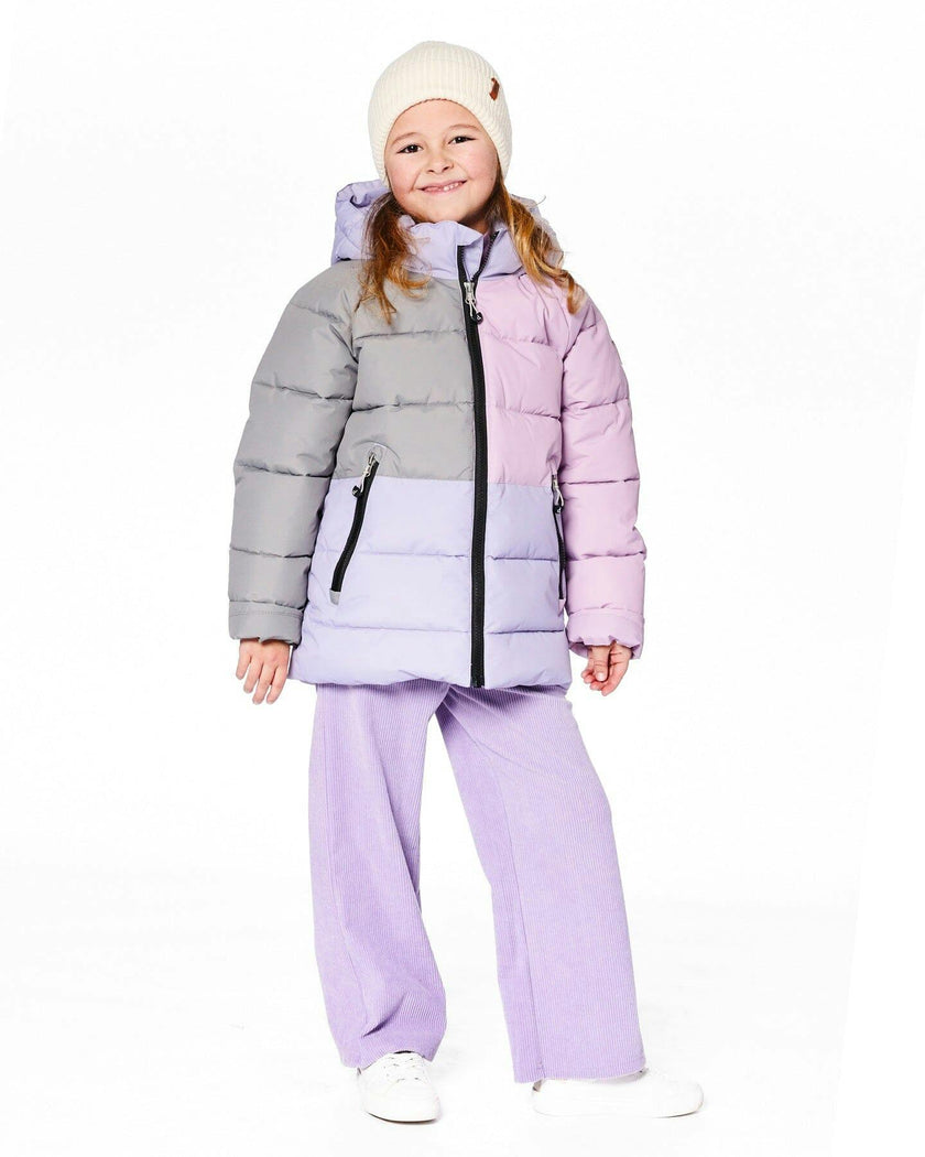 Colorblocked Puffy Winter Coat Purple Gray