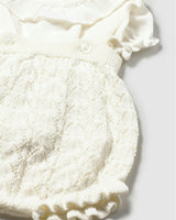 White Knitted Baby Romper with Puff Sleeves