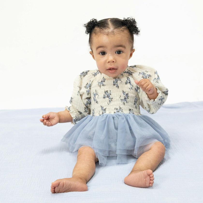 Belle Rosette Dot - Long Sleeve Smocked Bubble with Tutu