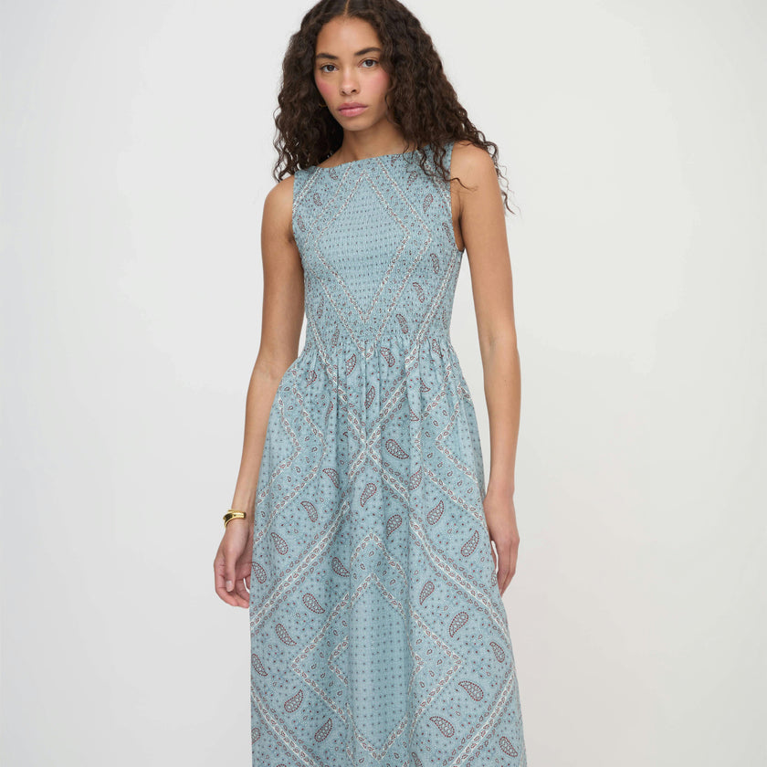 The Cosima Nap Dress - Dusty Blue Gemstone Mosaic Scarf