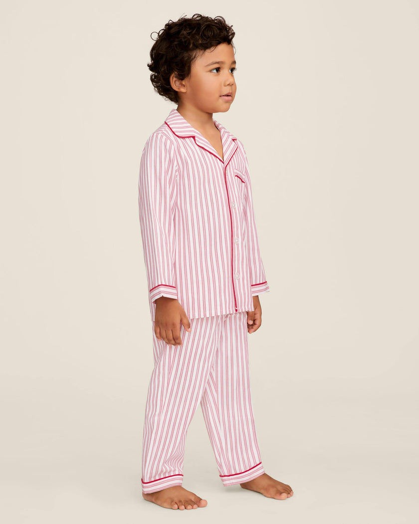 Kid's Twill Pajama Set in Antique Red Ticking