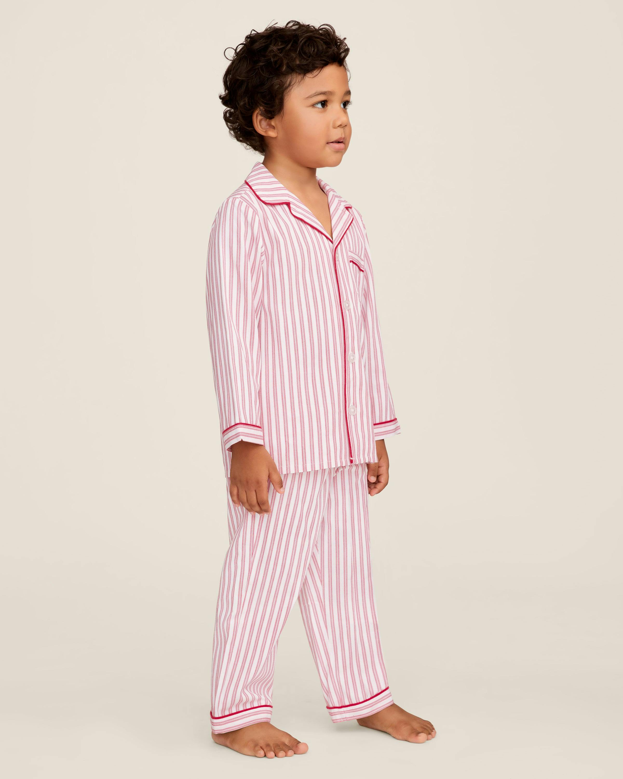 Kid's Twill Pajama Set in Antique Red Ticking