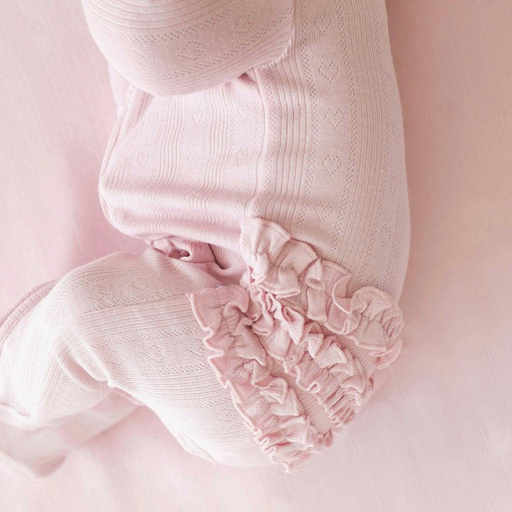 Icing Pink Pointelle Footie Ruffled Zippered One Piece