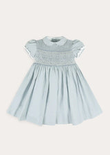 Hand Smocked Peter Pan Collar Short Sleeve Dress in Sky Blue (12mths-10yrs)