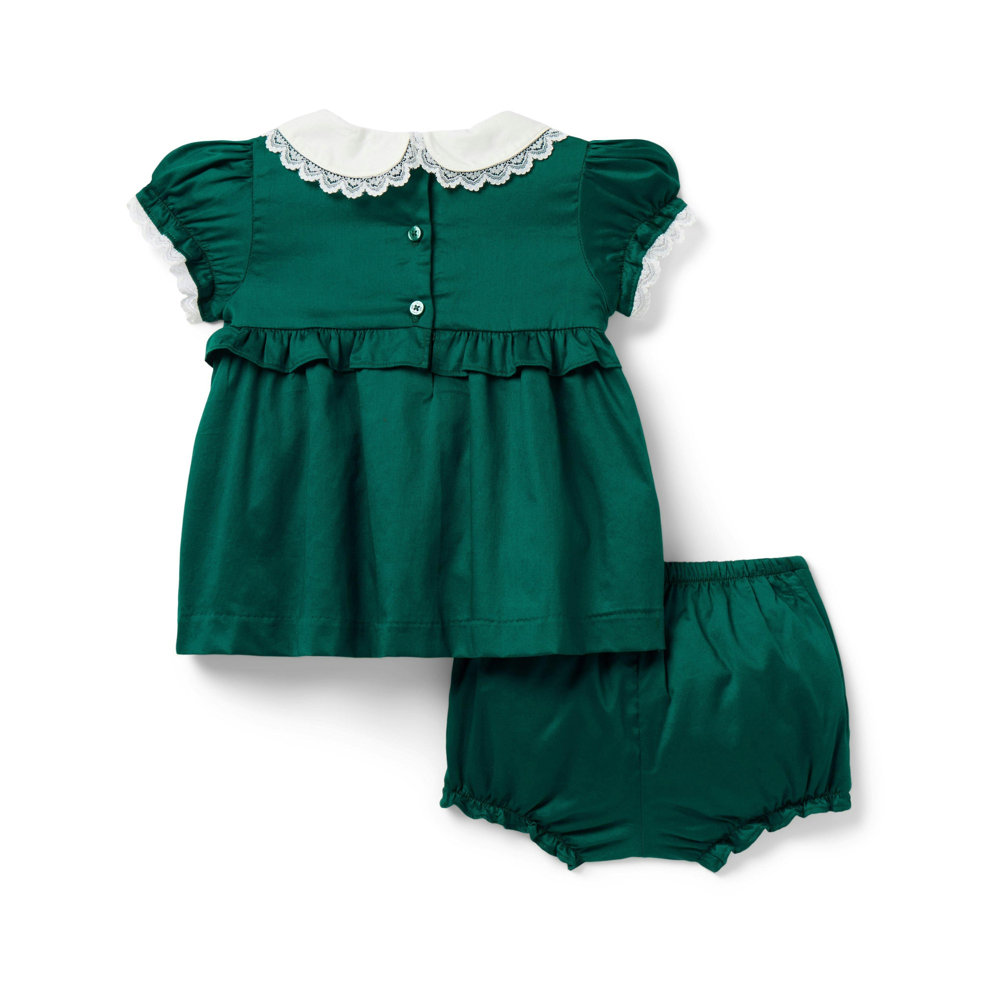 Baby Sateen Collared Matching Set, green