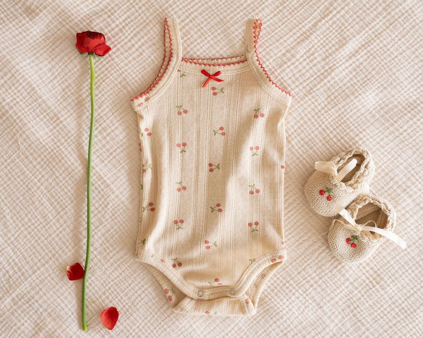 Pointelle Strap Onesie in Cherries