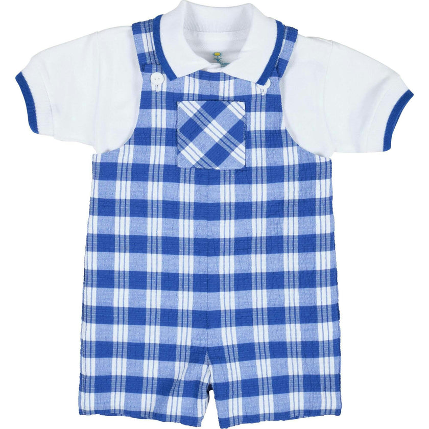 Plaid Seersucker Shortall With Front Pocket