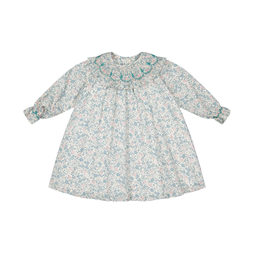 Yse Blue Floral Long Sleeve Bishop Dress