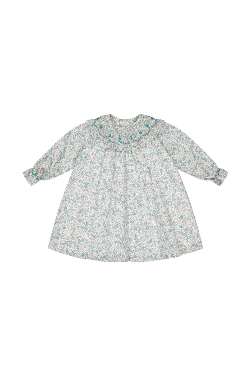 Yse Blue Floral Long Sleeve Bishop Dress