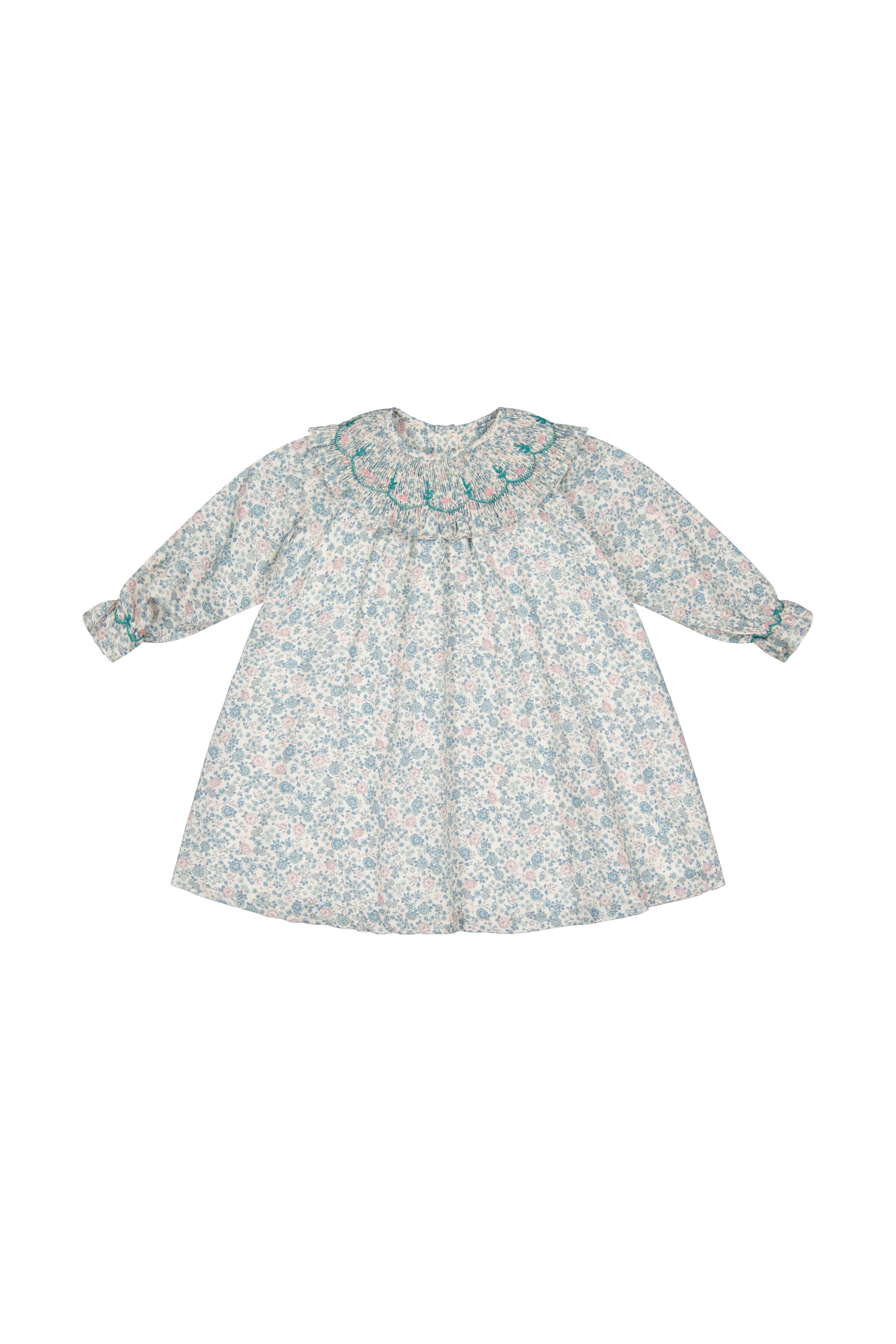 Yse Blue Floral Long Sleeve Bishop Dress