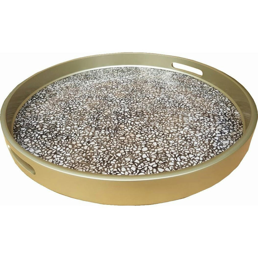 Handmade Reverse Painted Mirror Round Tray Terrazzo