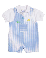 Stripe Linen-Look Shortall With Airplanes