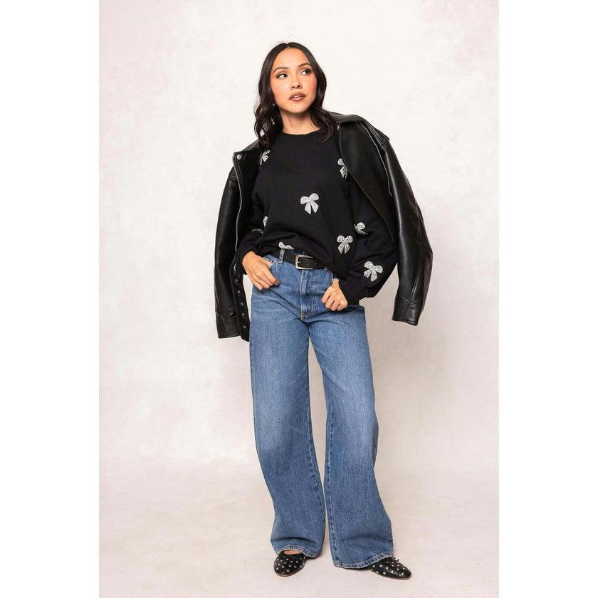 Micah Crew Neck Sweatshirt in Black & Bows