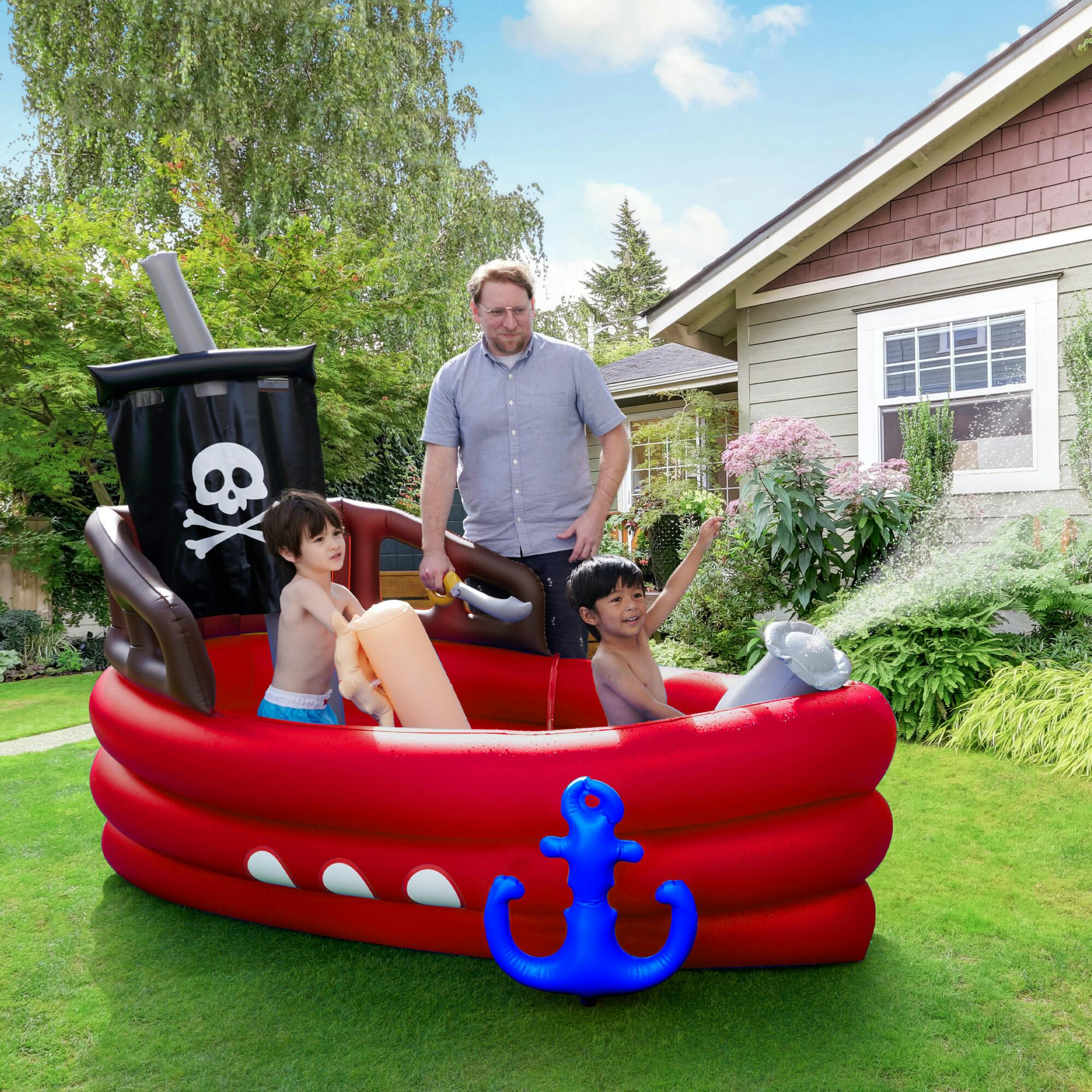 Water Fun Pirate Boat Inflatable Sprinkler Play Center with Pump