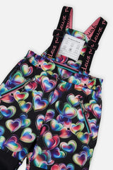 Two Piece Play Snowsuit Black, Blue And Pink Colorblock With Heart Print Pants