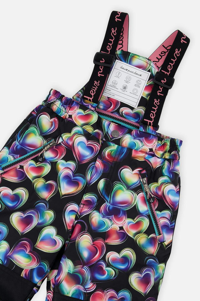 Two Piece Play Snowsuit Black, Blue And Pink Colorblock With Heart Print Pants