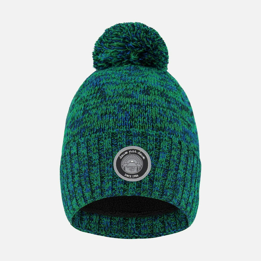 Lined Knit Pompom Hat Green And Blue
