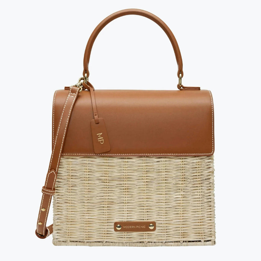 Medium Insulated Hand-Woven Wicker Lunchbox, Natural & Brown