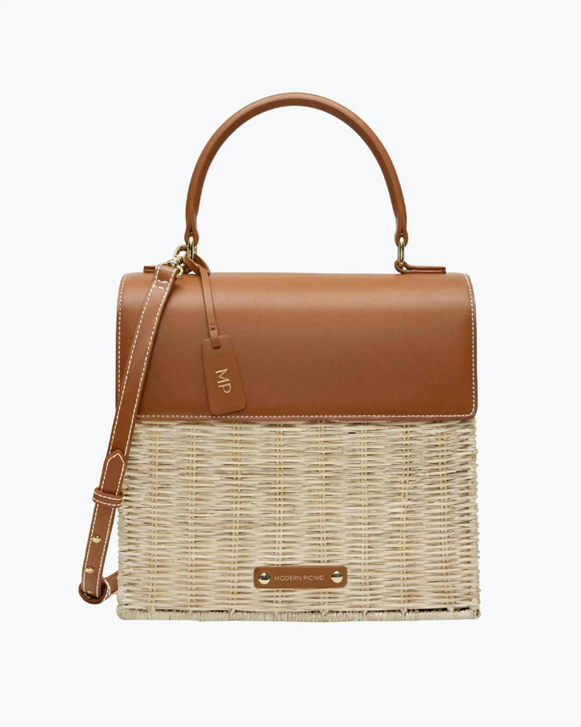 Medium Insulated Hand-Woven Wicker Lunchbox, Natural & Brown