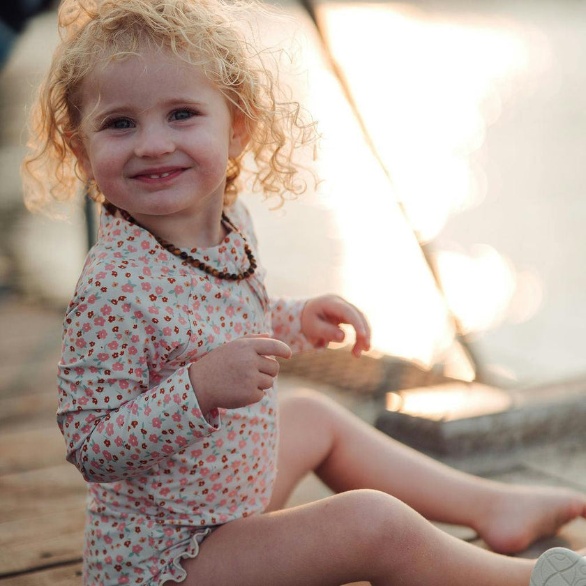 Long Sleeve Rashguard Ruffle Swimsuit | UPF + Recycled - Sunset Meadow