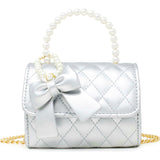 Quilted Pearl Handle Bow Ribbon Handbag