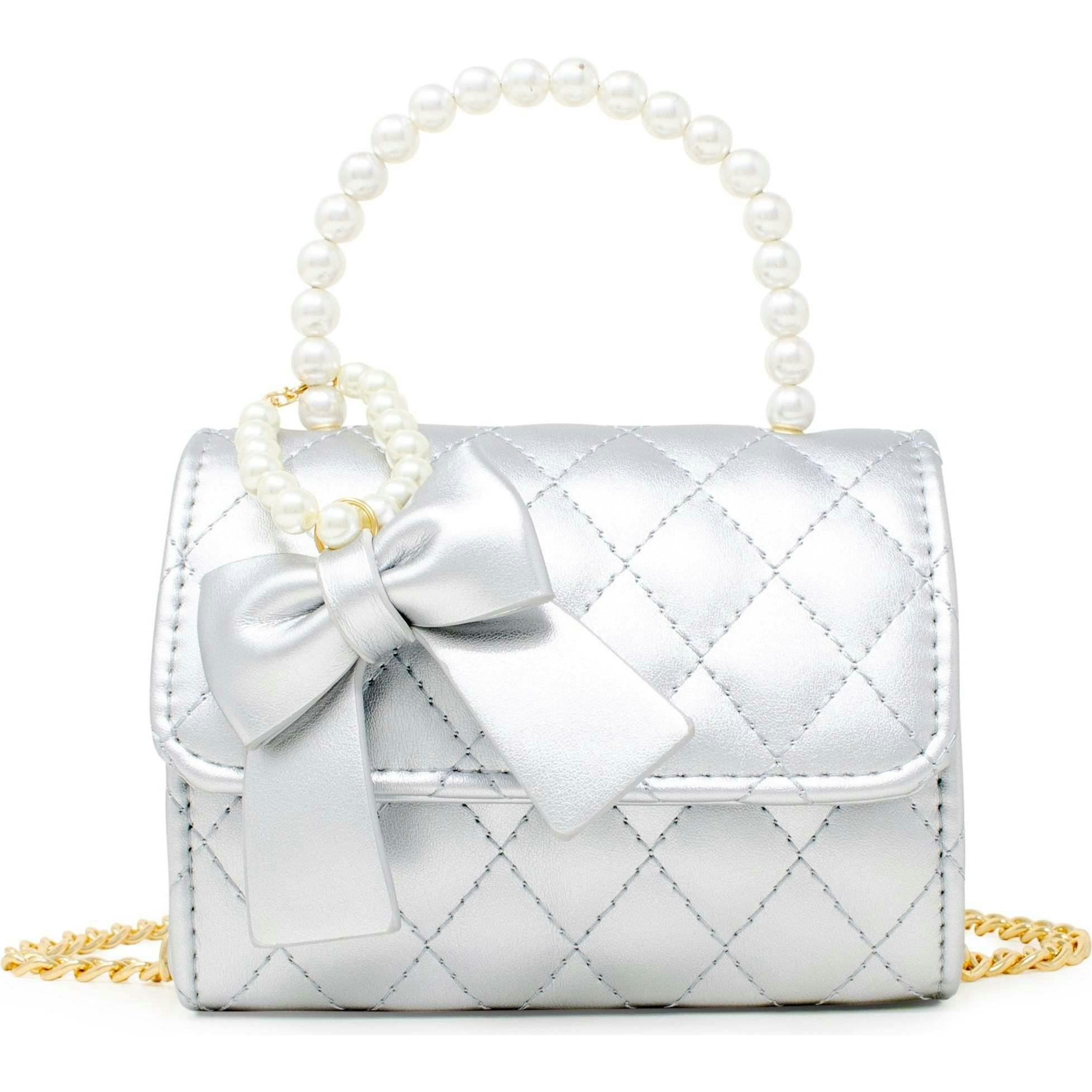 Quilted Pearl Handle Bow Ribbon Handbag