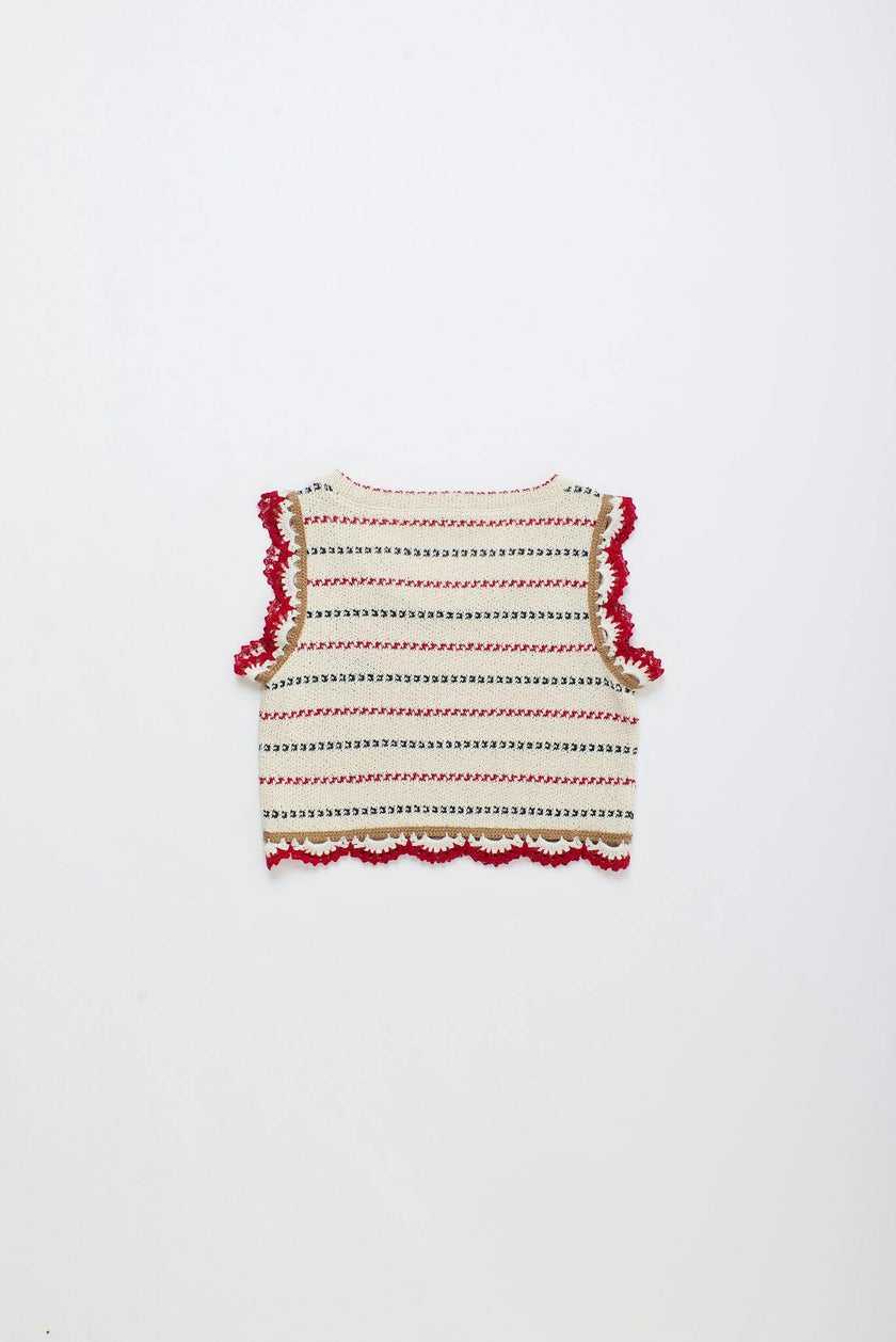 BARCOS KNIT TOP OFF WHITE / RED