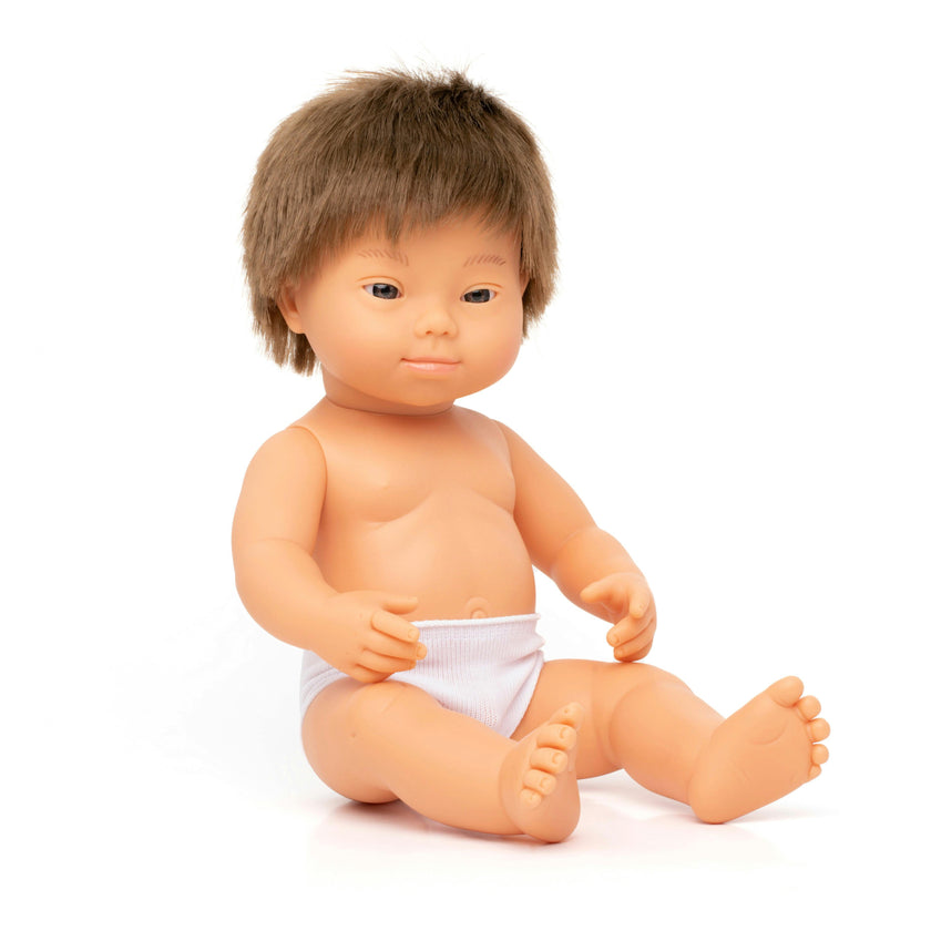 Baby Boy Doll with Brown Hair and Down Syndrome - 15"