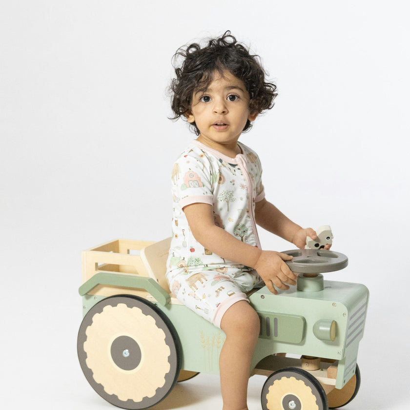 Cute Farm Animals Pink - Shortie 2 Way Zipper Romper