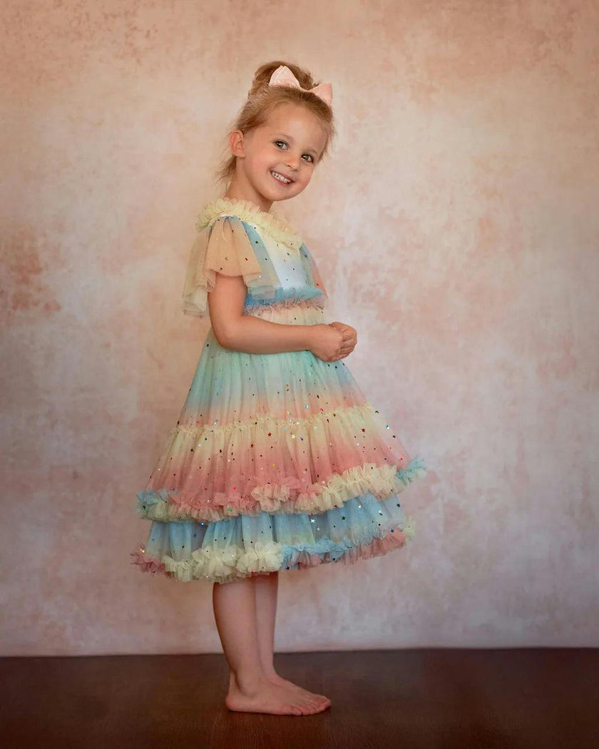 Pastel Stardust Layered Tulle Birthday Dress for Girls
