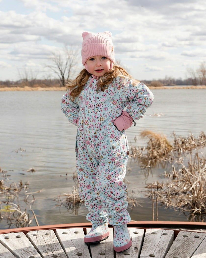Baby Mid-Season One-Piece Outerwear With Hat Blue Mini Flower Print
