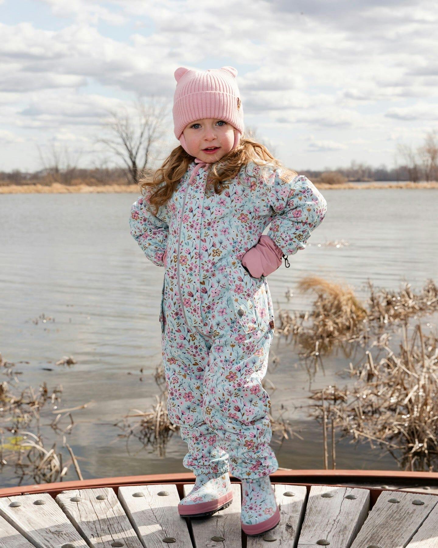 Baby Mid-Season One-Piece Outerwear With Hat Blue Mini Flower Print
