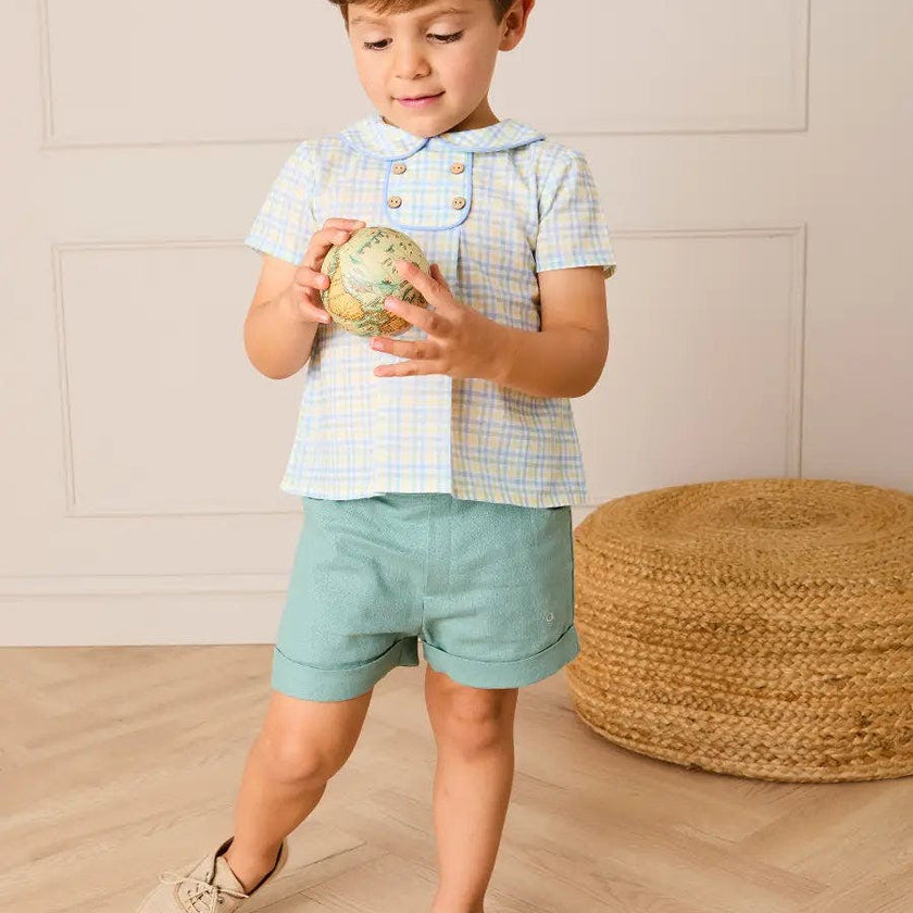 Pip Check Button Detail Short Sleeve Shirt in Green (12mths-5yrs)