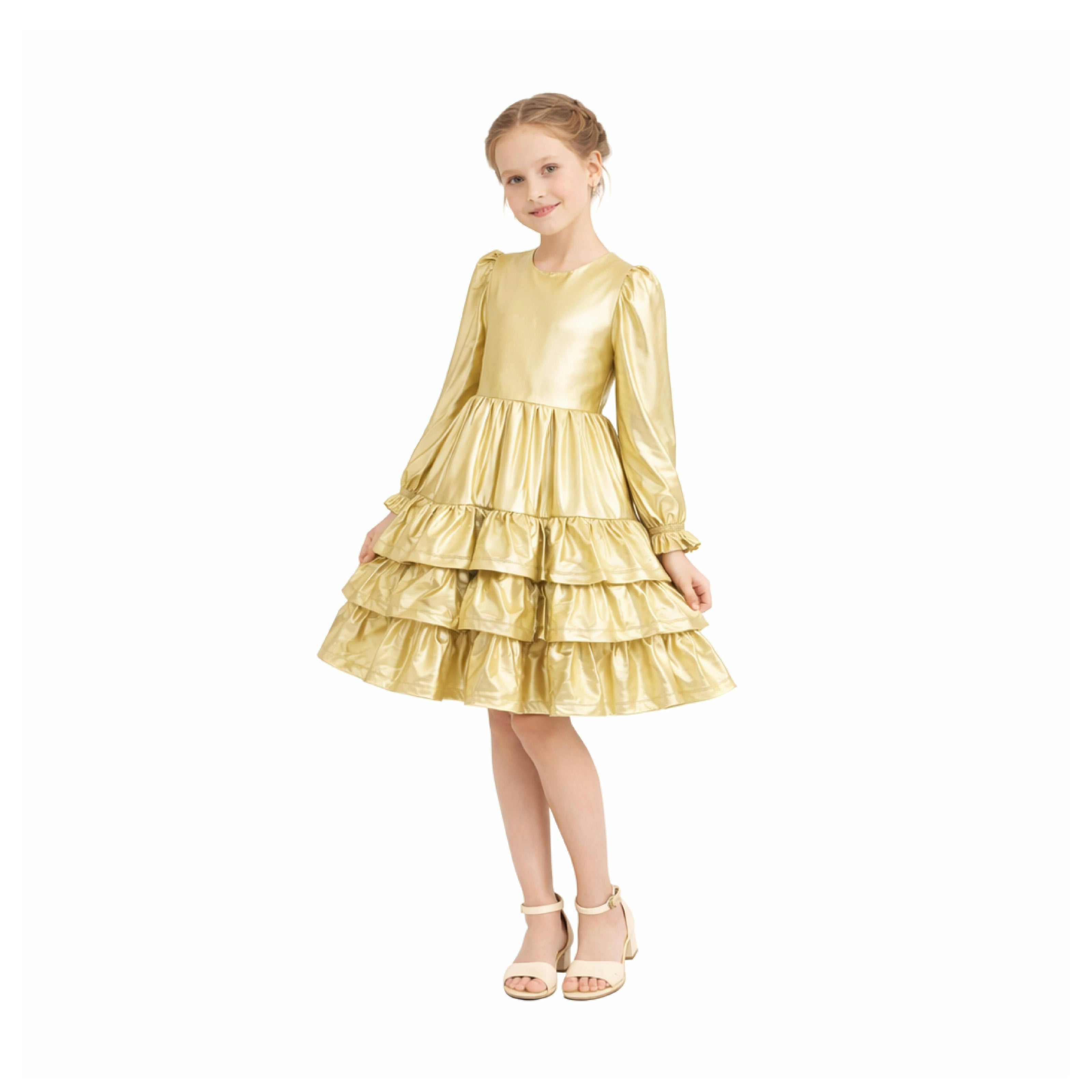 Gold Metallic Ruffle Party Dress