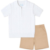 Short Sleeve Polo Cable Sweater