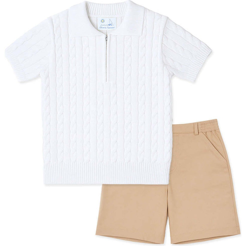 Short Sleeve Polo Cable Sweater