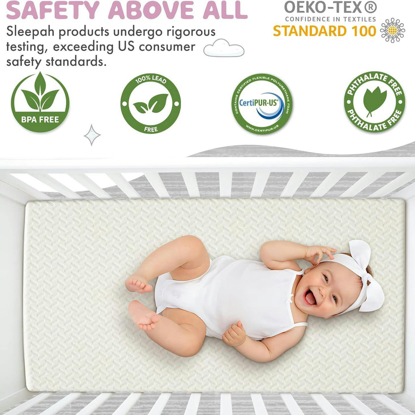2” Crib Mattress Topper Memory Foam - Waterproof Breathable Soft Washable Cover 52” x28” x 2” Fits Standard Size Cribs & Toddler Beds by Sleepah