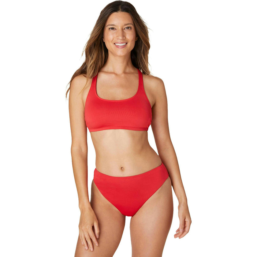 The 90s High Waist Bikini Bottom - Eco Nylon - Cherry Red