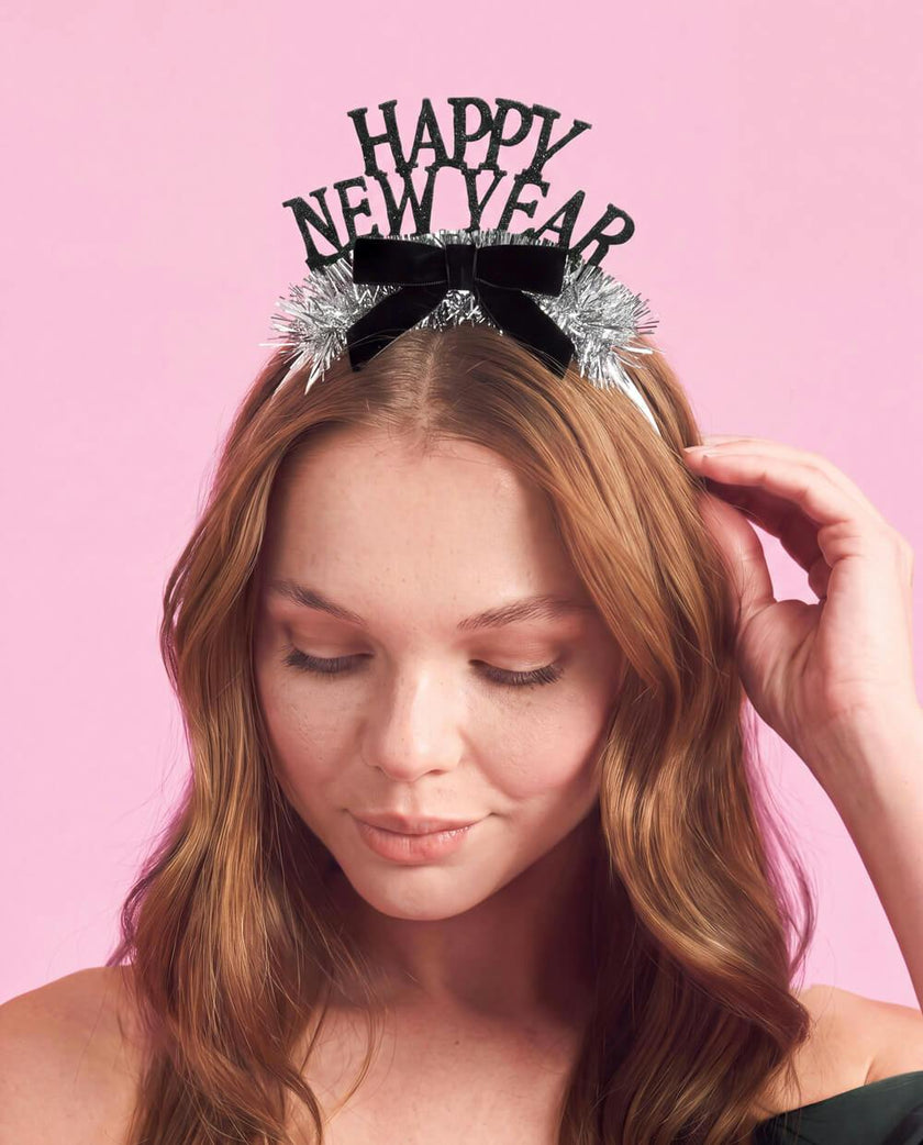 Happy New Year Bow Headband - glitter headband