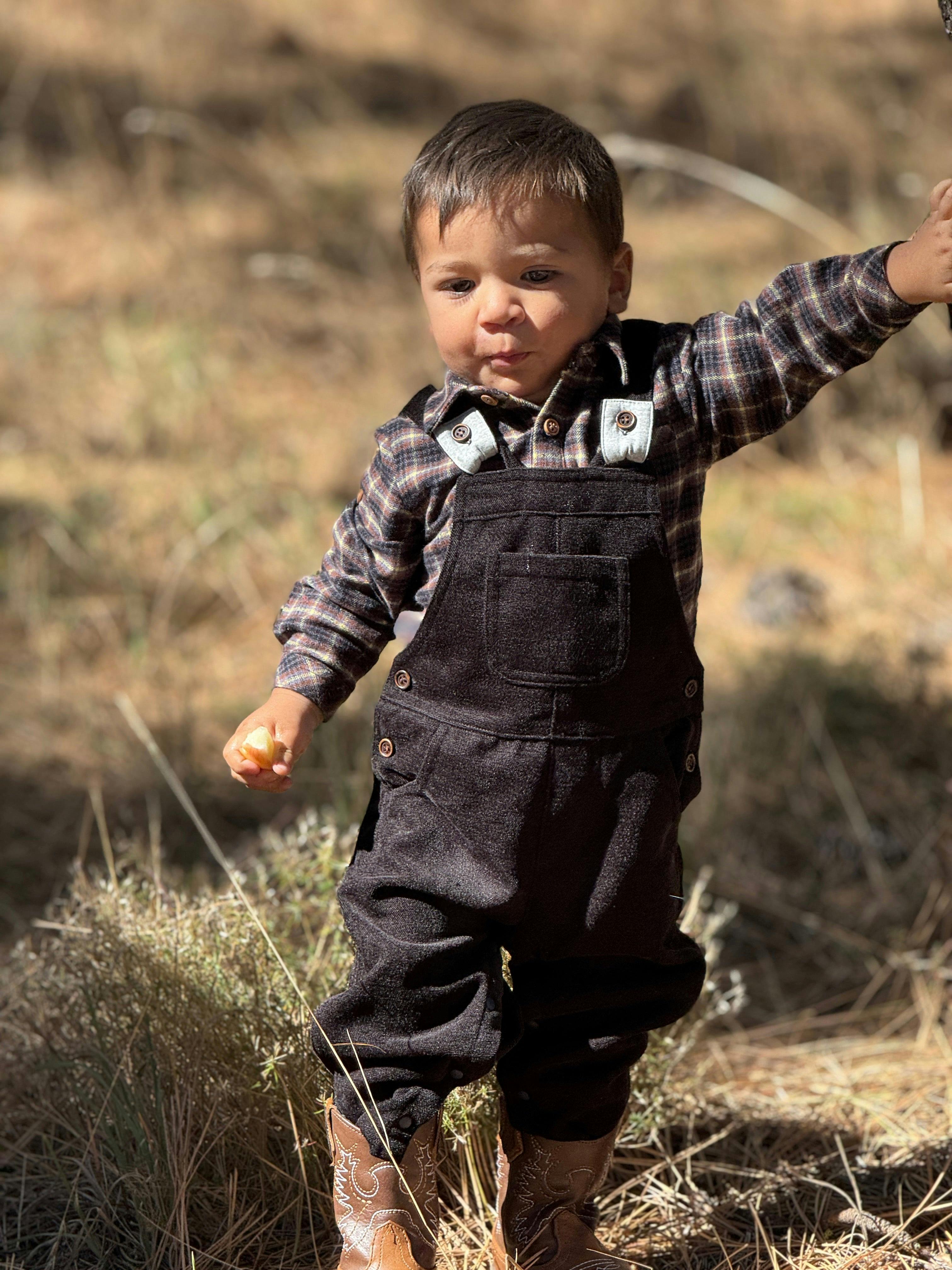 JASPER Black/Leon/Brown Washed plaid Woven Onesie