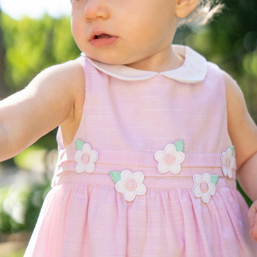 Linen Look Dress & Bloomer With Flowers
