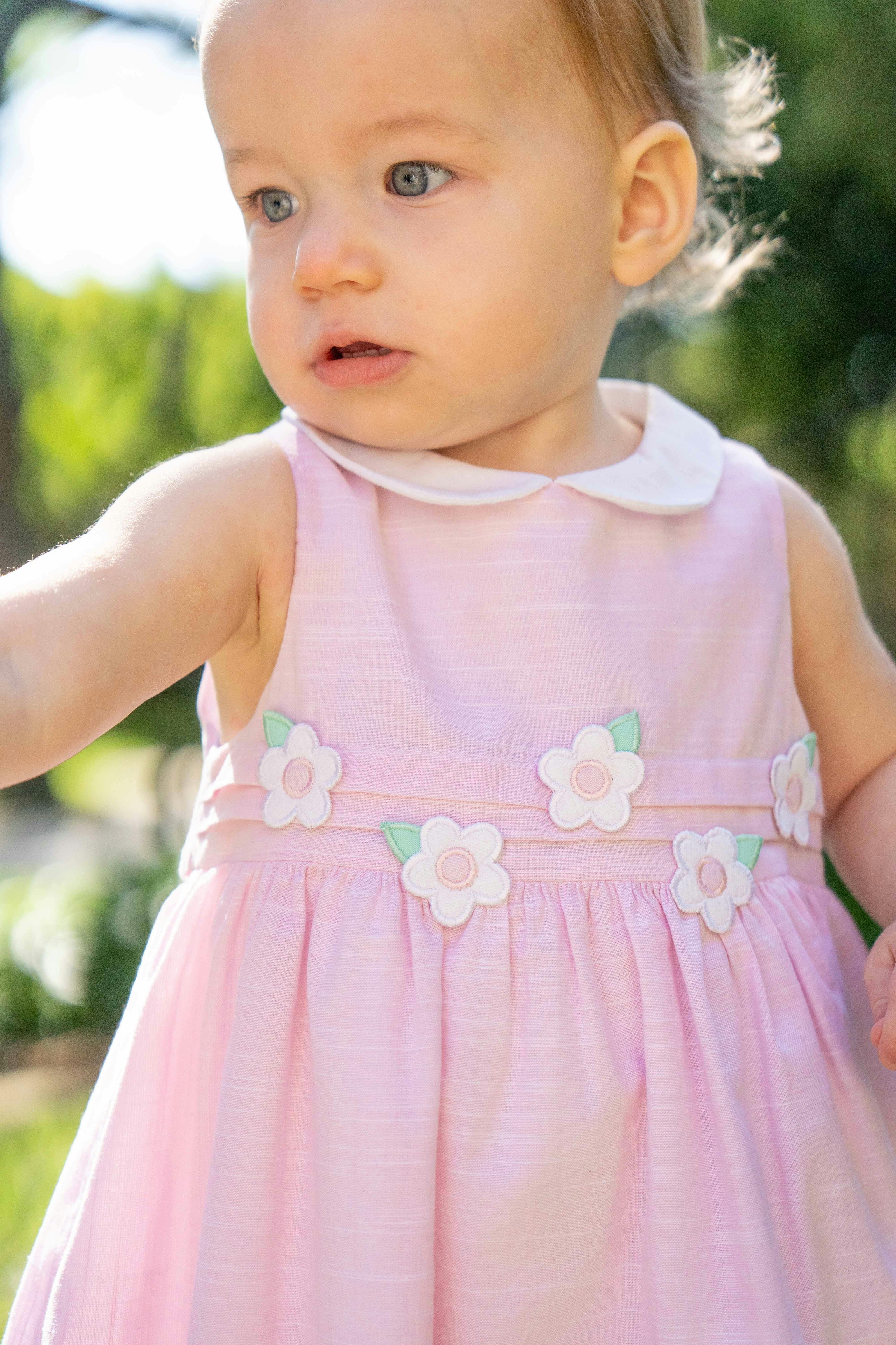 Linen Look Dress & Bloomer With Flowers