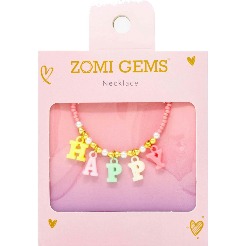 "Happy" Pink Bead Necklace