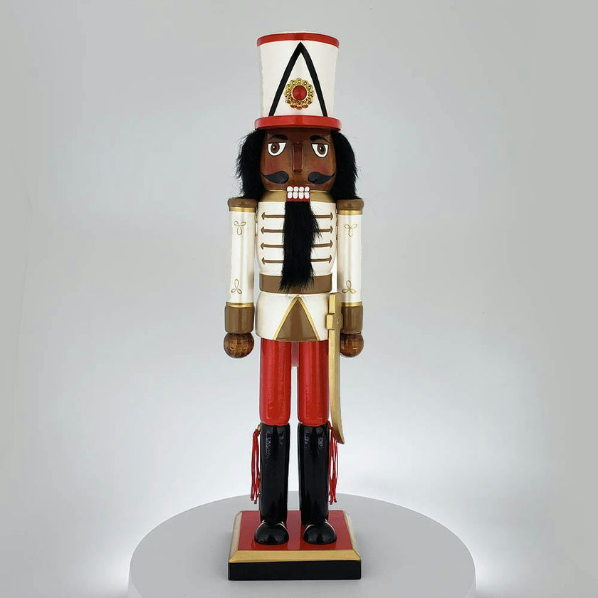 African American Soldier Nutcracker Red White Gold Tall Hat 15 inch